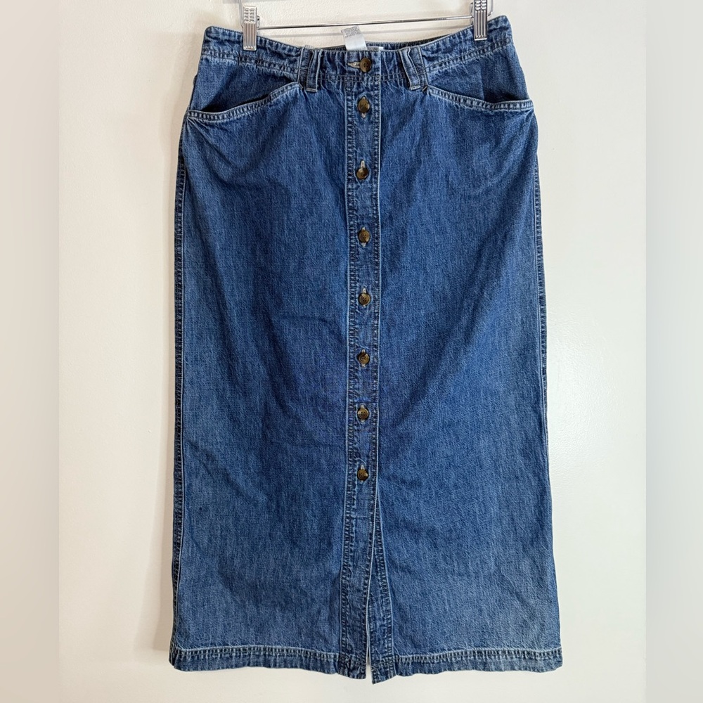Jones Sport Vintage Denim Button-Front Midi Skirt in size 14